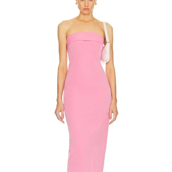 Helsa Tech Gabardine Long Strapless Dress in Very Pink - Picture 2 of 13